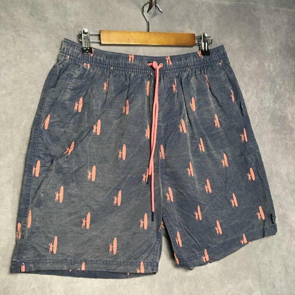 Johnnie O Mens Swim Trunks Shorts size Large Blue Drawstring Pink Surfer